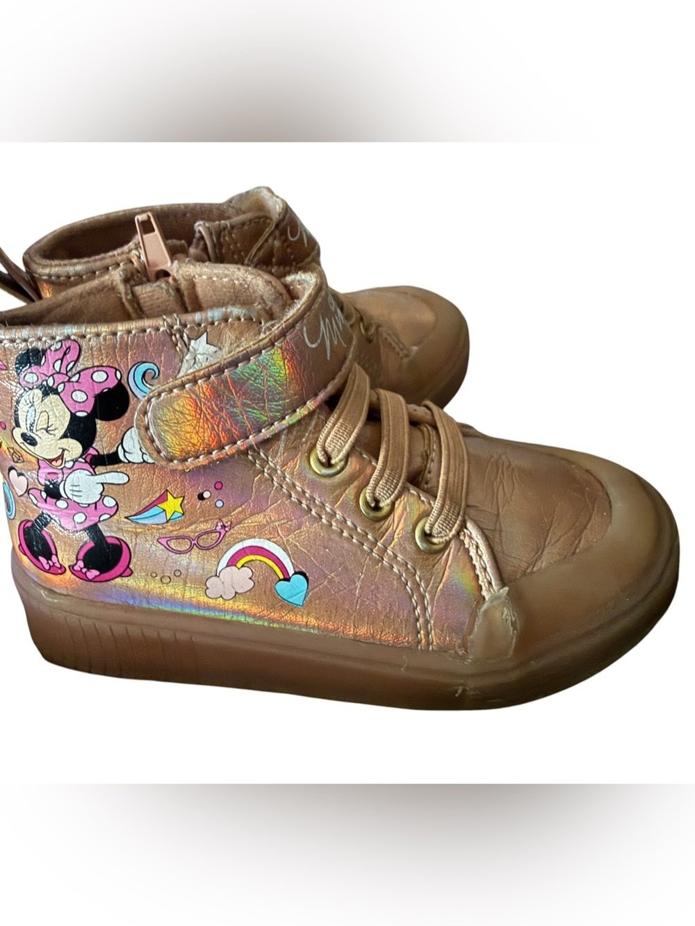 Disney Minnie Mouse Light Up High Top Sneakers Rose Gold Toddler Girls Size 7